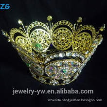 Round Gold Plated Crystal Ring Crown Shaped Royal King and Queen Pageant Crowns